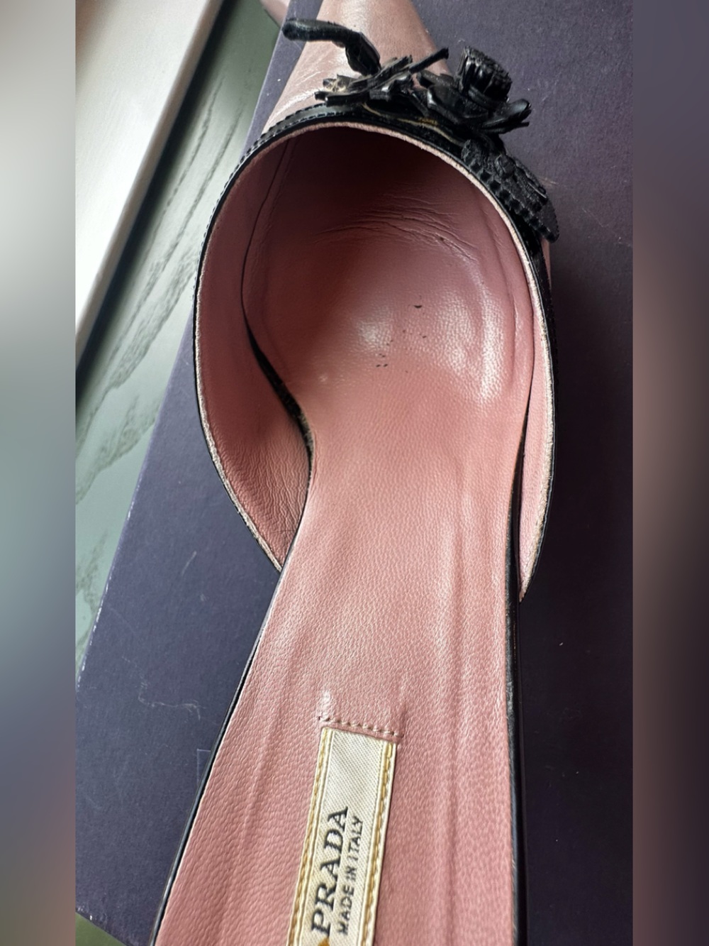 Prada Pink Pointed-Toe Slip-On Mules with Black Floral Trim - Picture 14 of 16